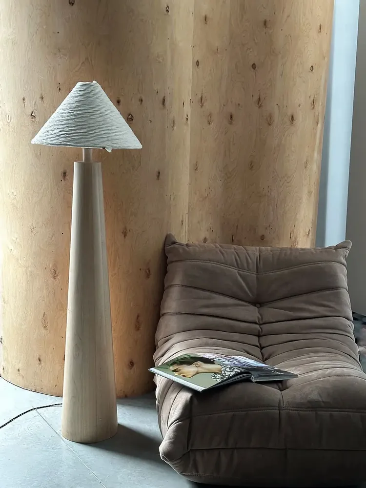 Floor lamps - Tokio Floor Lamp – Minimalist Maple Wood Base with Cotton Cord Shade - PLETOSTUDIO