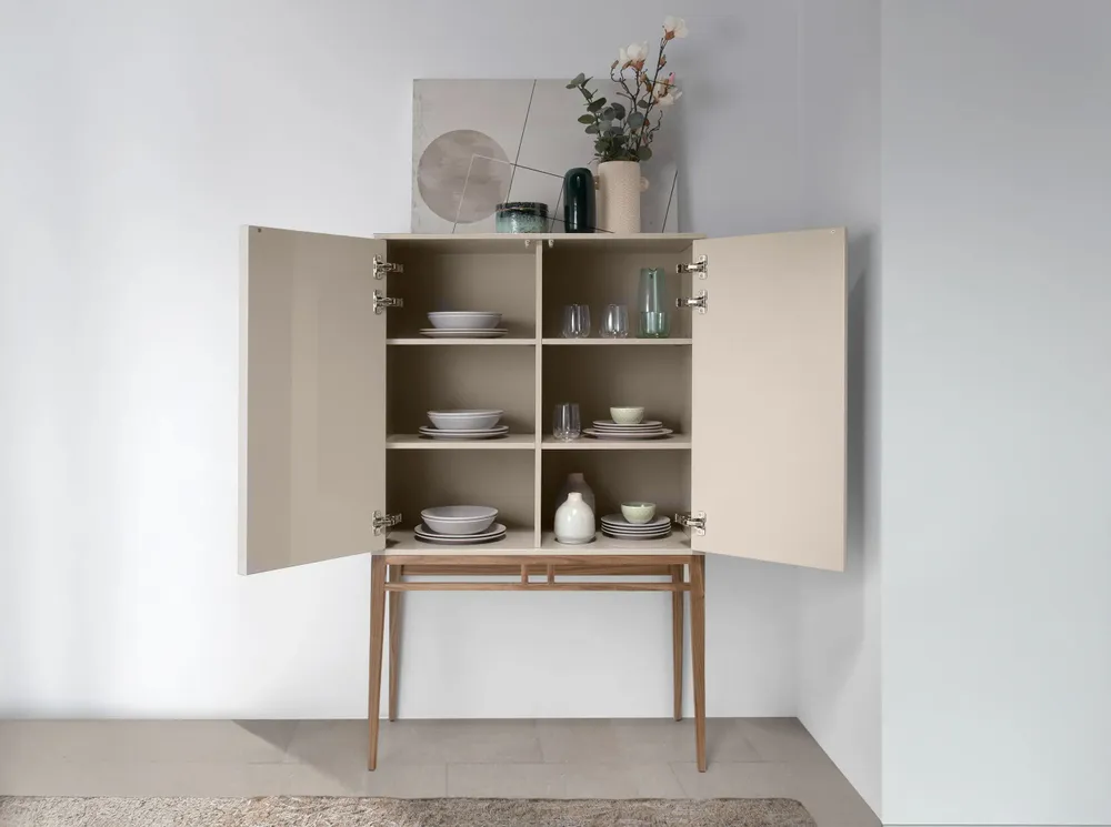 Sideboards - Gray display cabinet with walnut legs - ANGEL CERDÁ