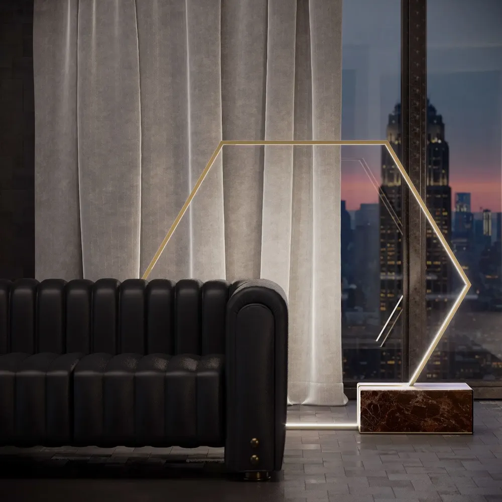 Floor lamps - Hexagon Floor Lamp Handmade in Portugal By Poru Studio - PORUS STUDIO