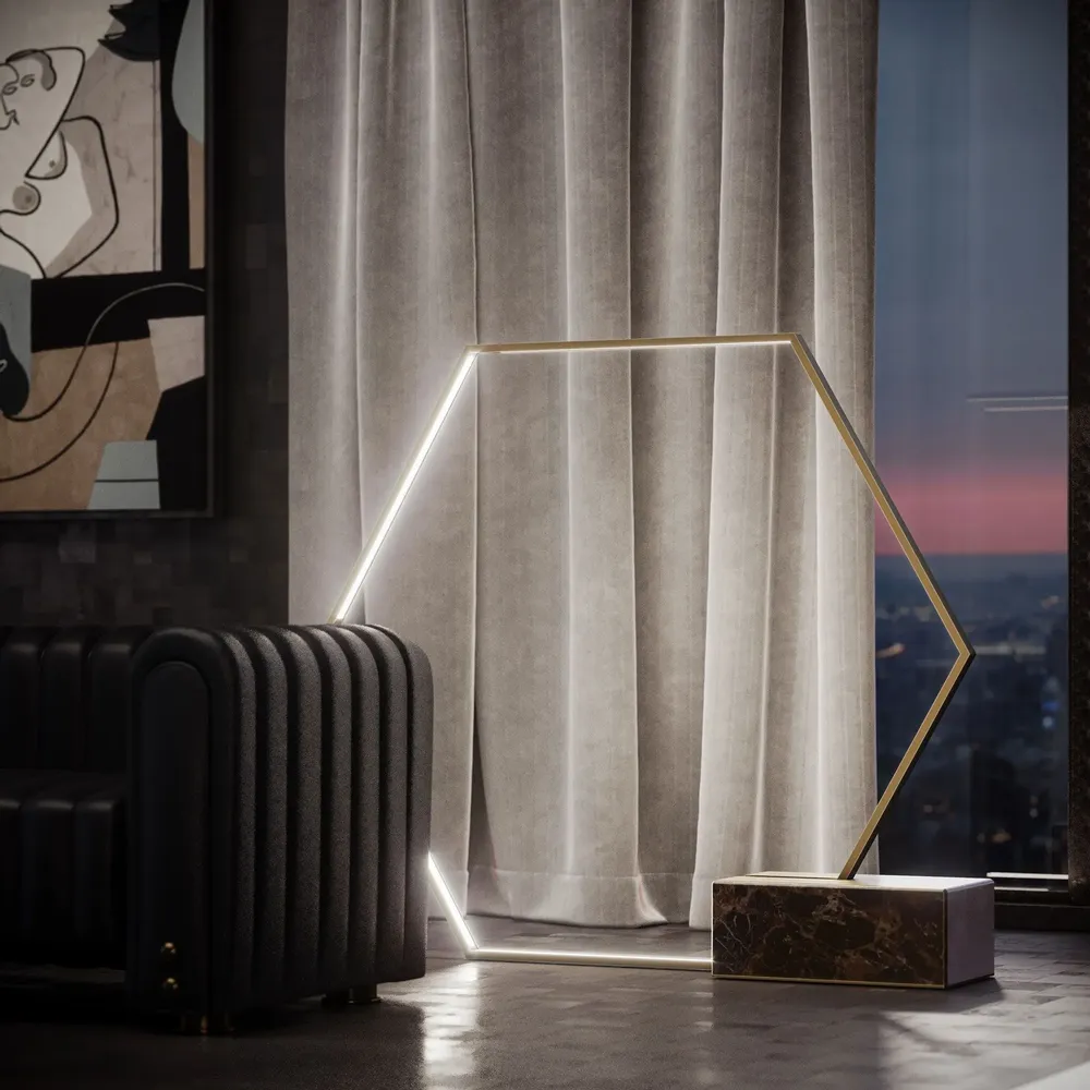 Floor lamps - Hexagon Floor Lamp Handmade in Portugal By Poru Studio - PORUS STUDIO
