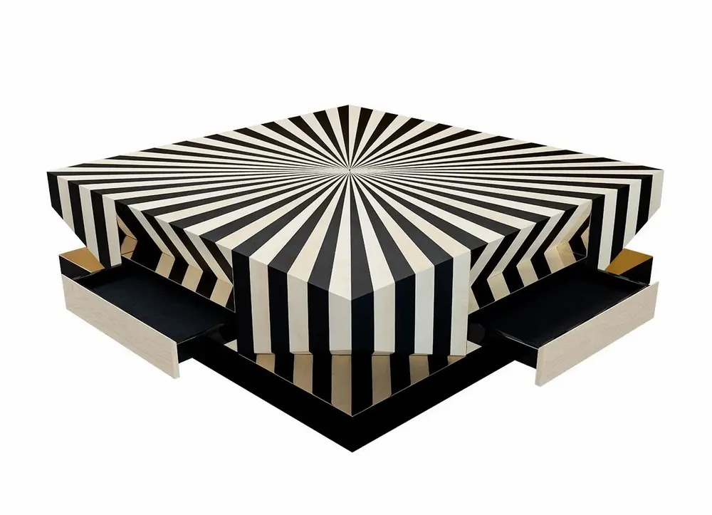 Coffee tables - Op-Art Center Table Handmade in Portugal By Malabar - MALABAR