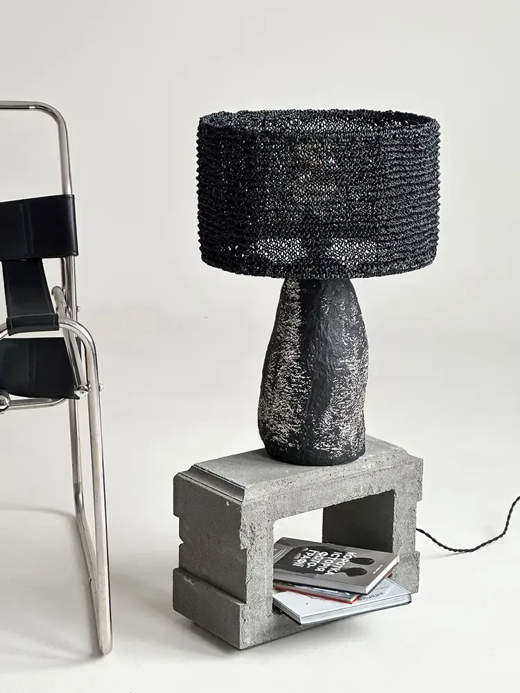 Table lamps - Smola Table Lamp – Handmade Raffia Shade & Sculptural Base Lighting - PLETOSTUDIO