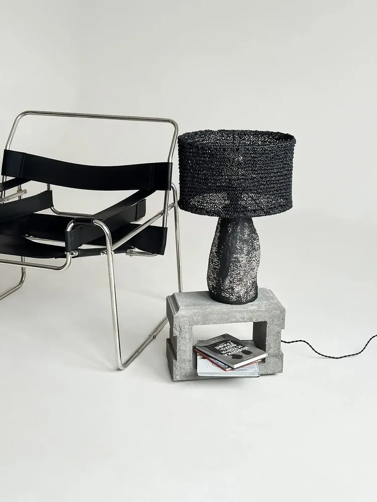Table lamps - Smola Table Lamp – Handmade Raffia Shade & Sculptural Base Lighting - PLETOSTUDIO