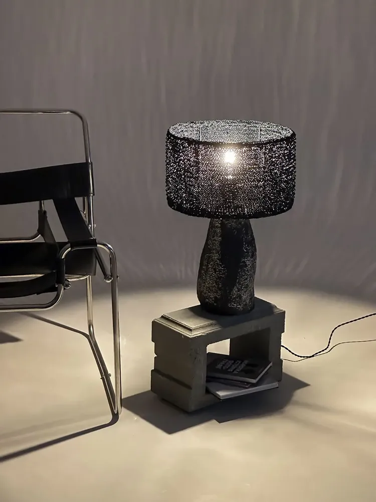 Table lamps - Smola Table Lamp – Handmade Raffia Shade & Sculptural Base Lighting - PLETOSTUDIO