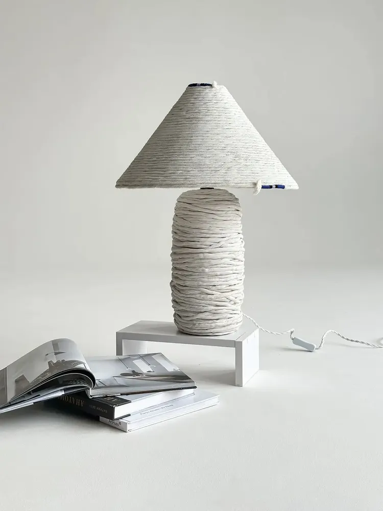 Table lamps - Nava Table Lamp – Cotton Cord Base & Sculptural Patina Finish - PLETOSTUDIO