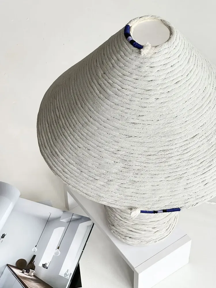 Table lamps - Nava Table Lamp – Cotton Cord Base & Sculptural Patina Finish - PLETOSTUDIO
