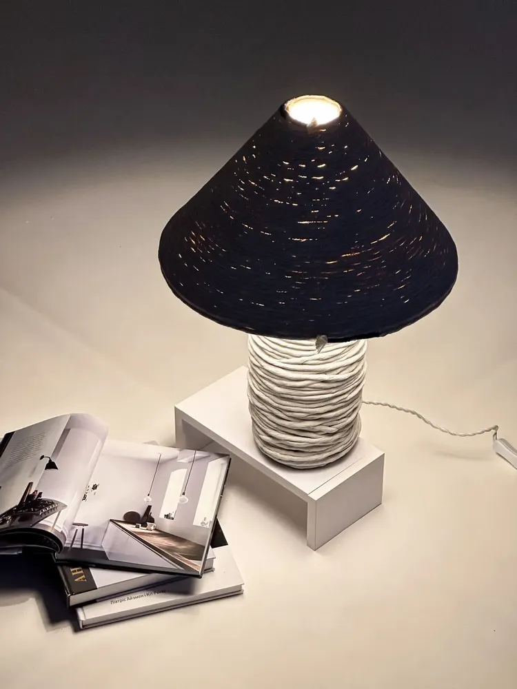 Table lamps - Nava Table Lamp – Cotton Cord Base & Sculptural Patina Finish - PLETOSTUDIO