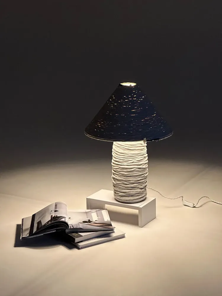Table lamps - Nava Table Lamp – Cotton Cord Base & Sculptural Patina Finish - PLETOSTUDIO
