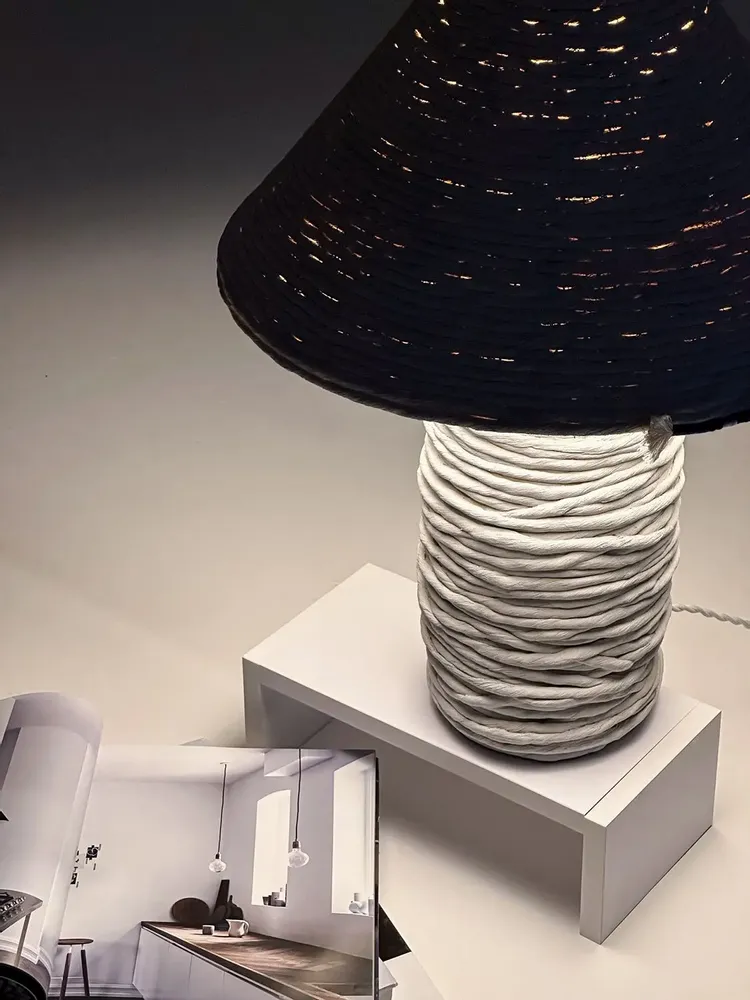 Table lamps - Nava Table Lamp – Cotton Cord Base & Sculptural Patina Finish - PLETOSTUDIO