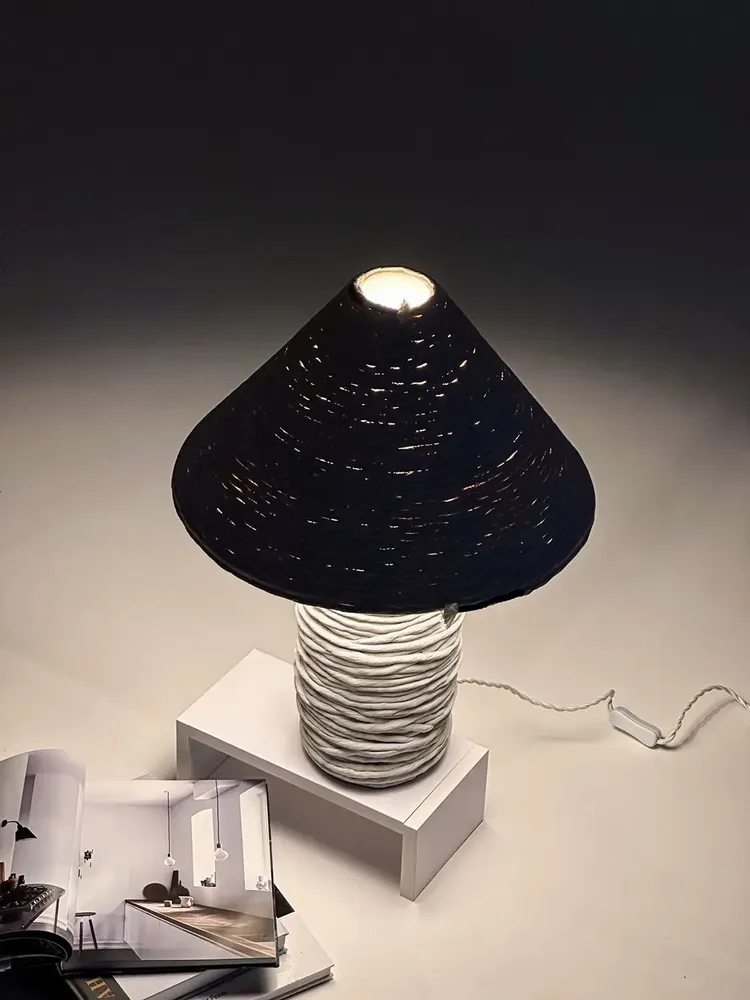Table lamps - Nava Table Lamp – Cotton Cord Base & Sculptural Patina Finish - PLETOSTUDIO