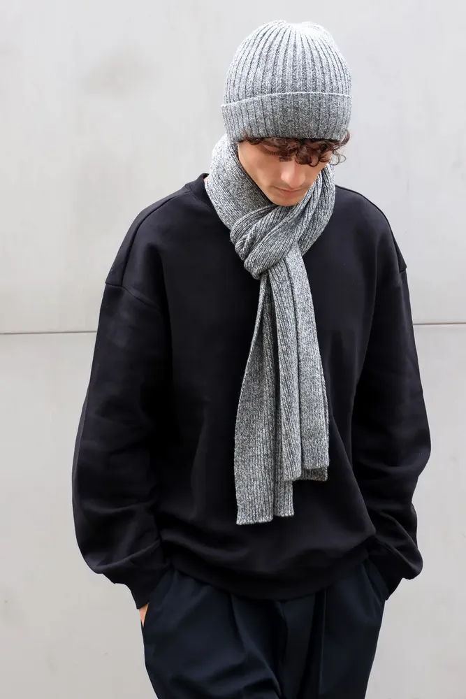 Scarves - JEFF & JACK wool hat and scarf duo black mottled - MONSIEUR CHARLI