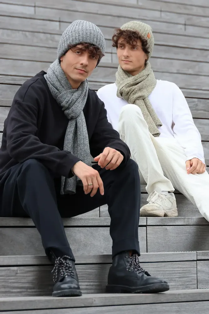 Scarves - JEFF & JACK wool hat and scarf duo black mottled - MONSIEUR CHARLI