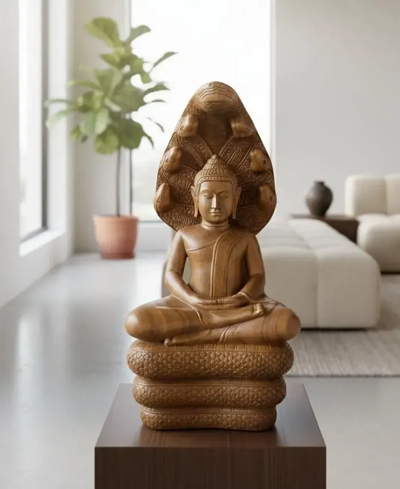 Sculptures, statuettes and miniatures - Buddha protected by Naga - SATCHA