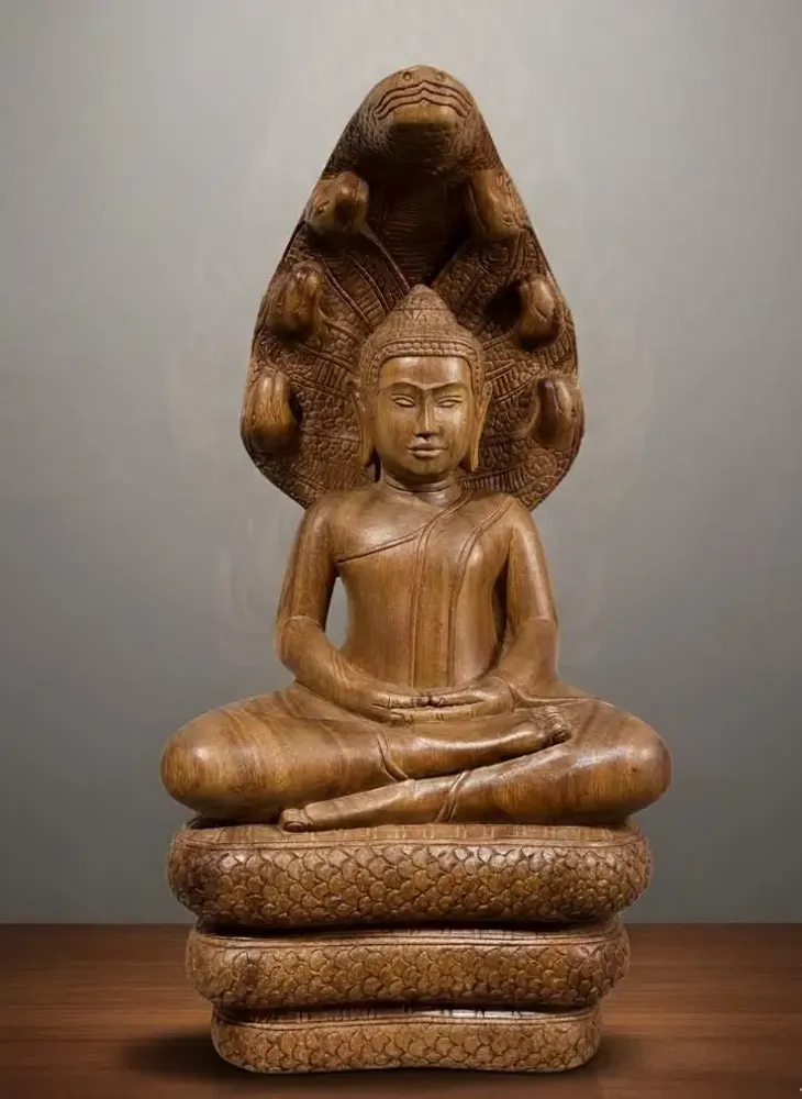 Sculptures, statuettes and miniatures - Buddha protected by Naga - SATCHA