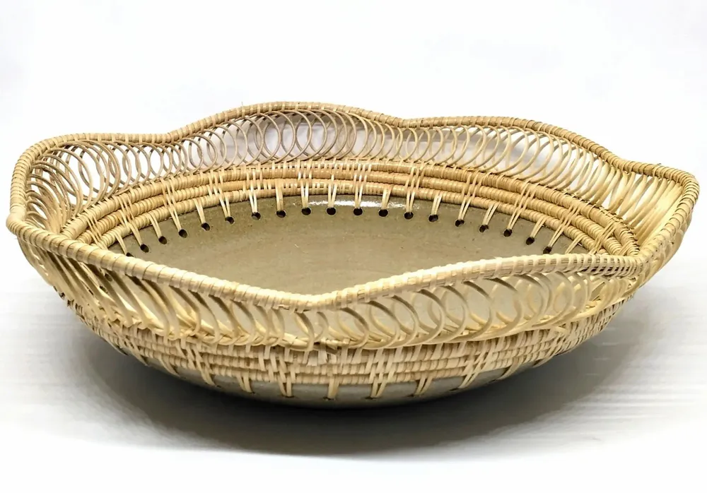 Trays - Ceramic x Rattan Tray - SATCHA
