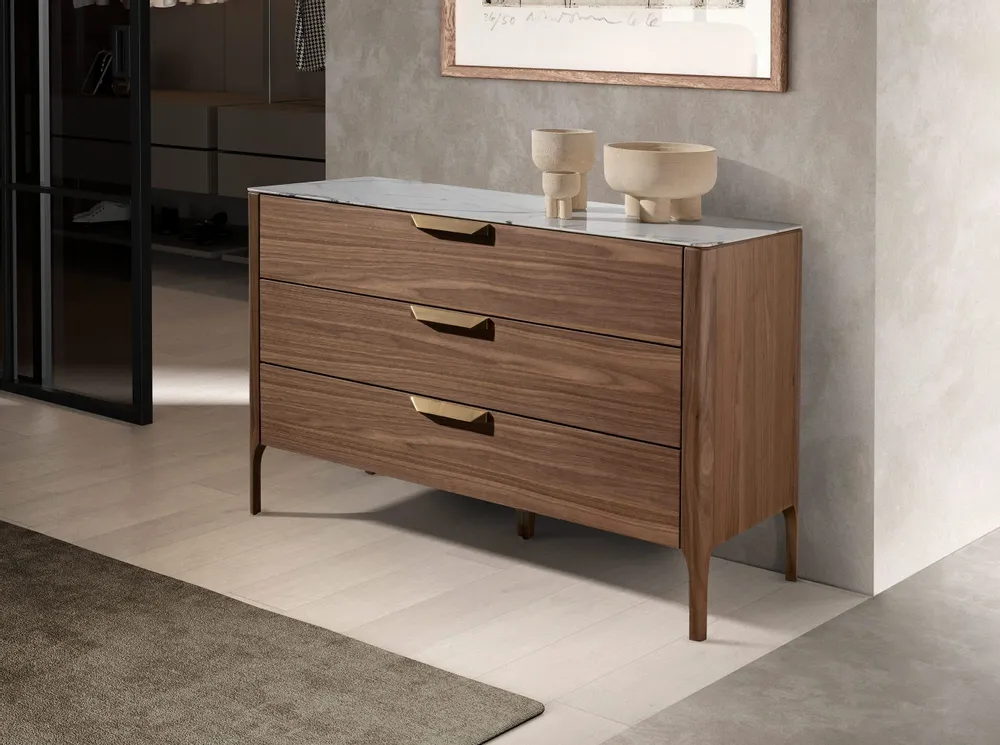 Chests of drawers - Walnut and fiberglass marble-effect dresser - ANGEL CERDÁ