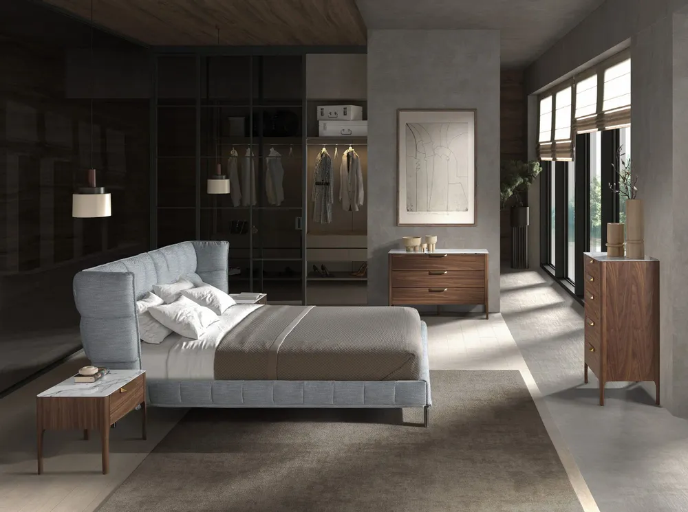 Chests of drawers - Walnut and fiberglass marble-effect dresser - ANGEL CERDÁ