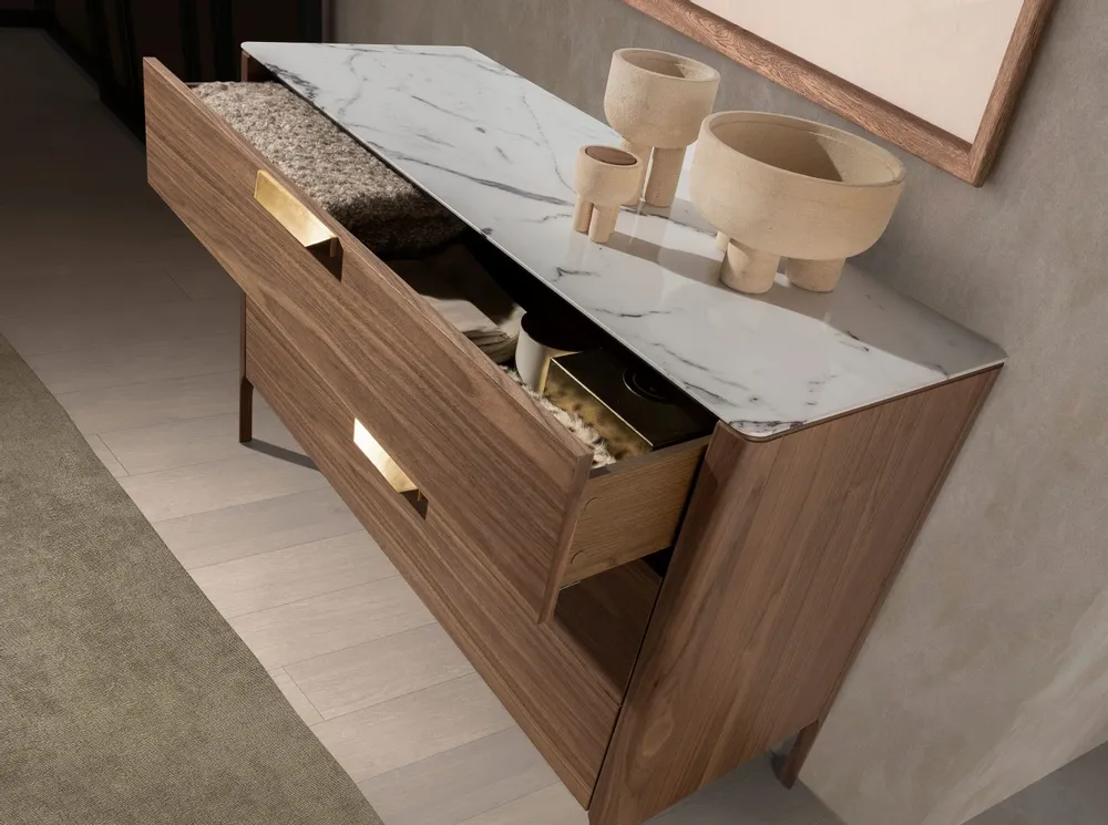Chests of drawers - Walnut and fiberglass marble-effect dresser - ANGEL CERDÁ