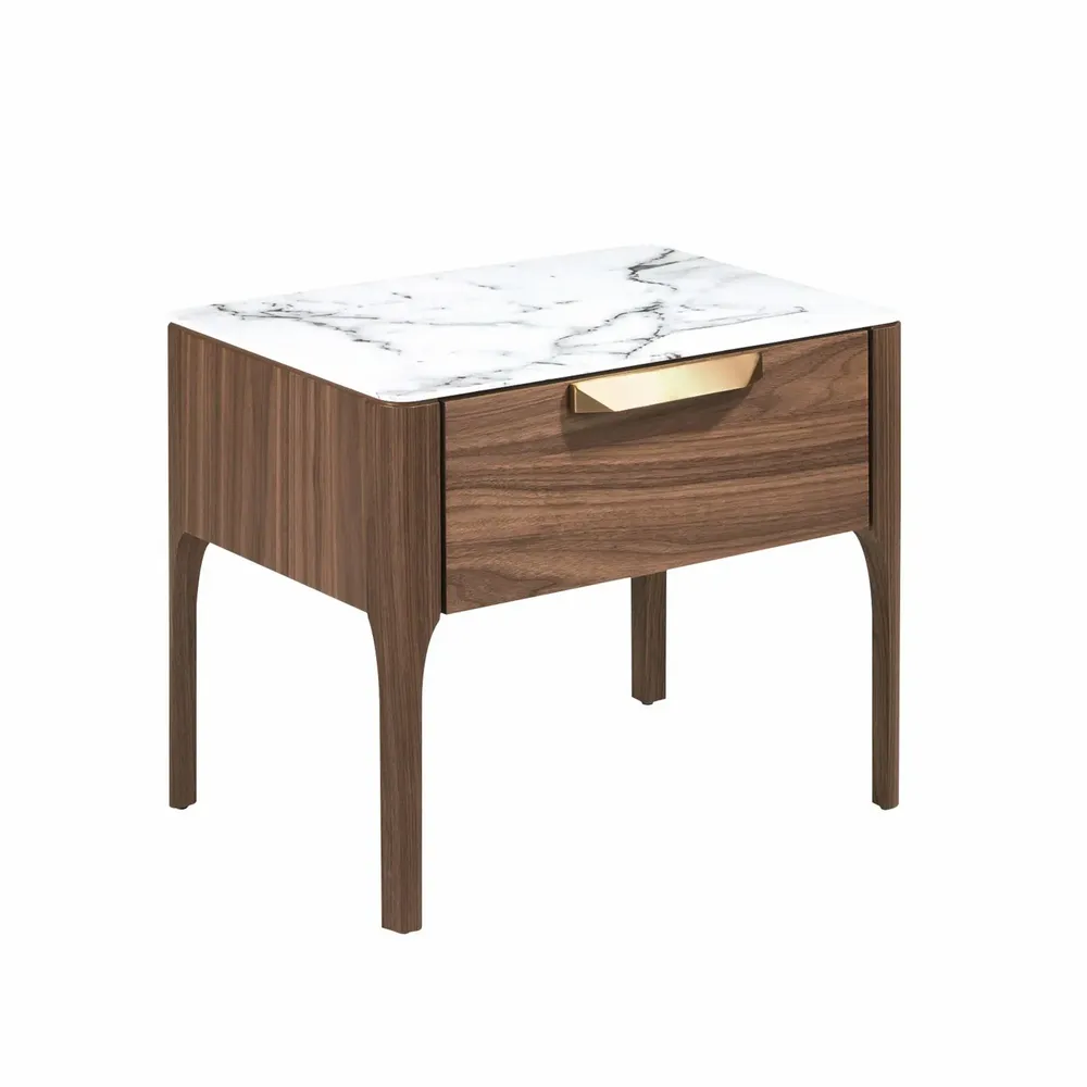 Night tables - Walnut and fiberglass bedside table with marble effect - ANGEL CERDÁ
