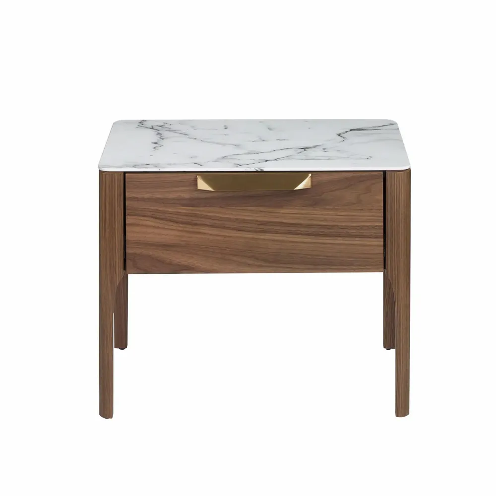 Night tables - Walnut and fiberglass bedside table with marble effect - ANGEL CERDÁ