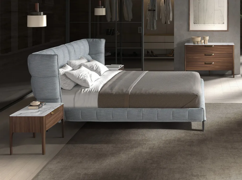 Night tables - Walnut and fiberglass bedside table with marble effect - ANGEL CERDÁ