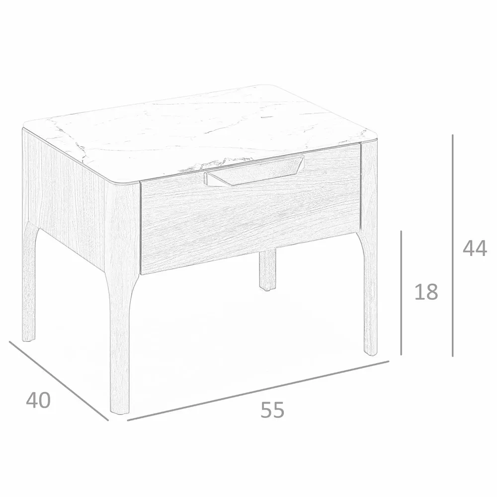 Night tables - Walnut and fiberglass bedside table with marble effect - ANGEL CERDÁ