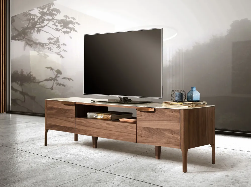 Sideboards - Fiberglass TV cabinet with marble and walnut effect - ANGEL CERDÁ