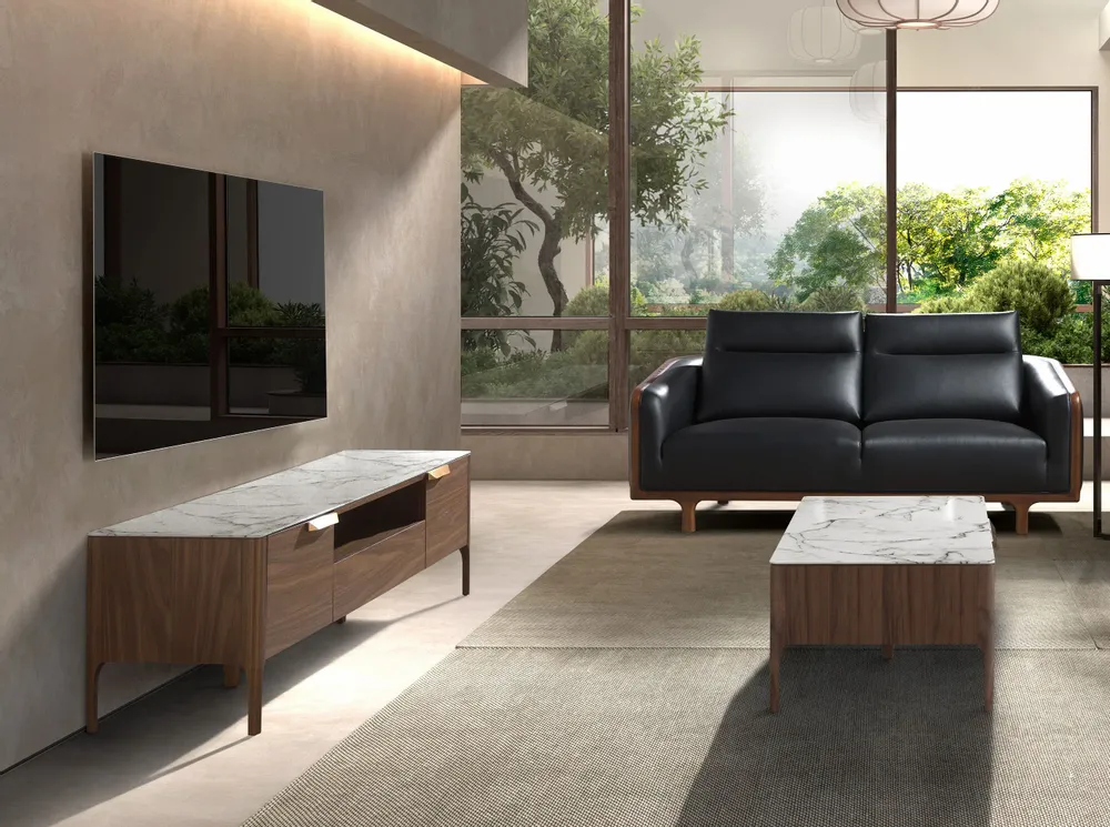 Sideboards - Fiberglass TV cabinet with marble and walnut effect - ANGEL CERDÁ