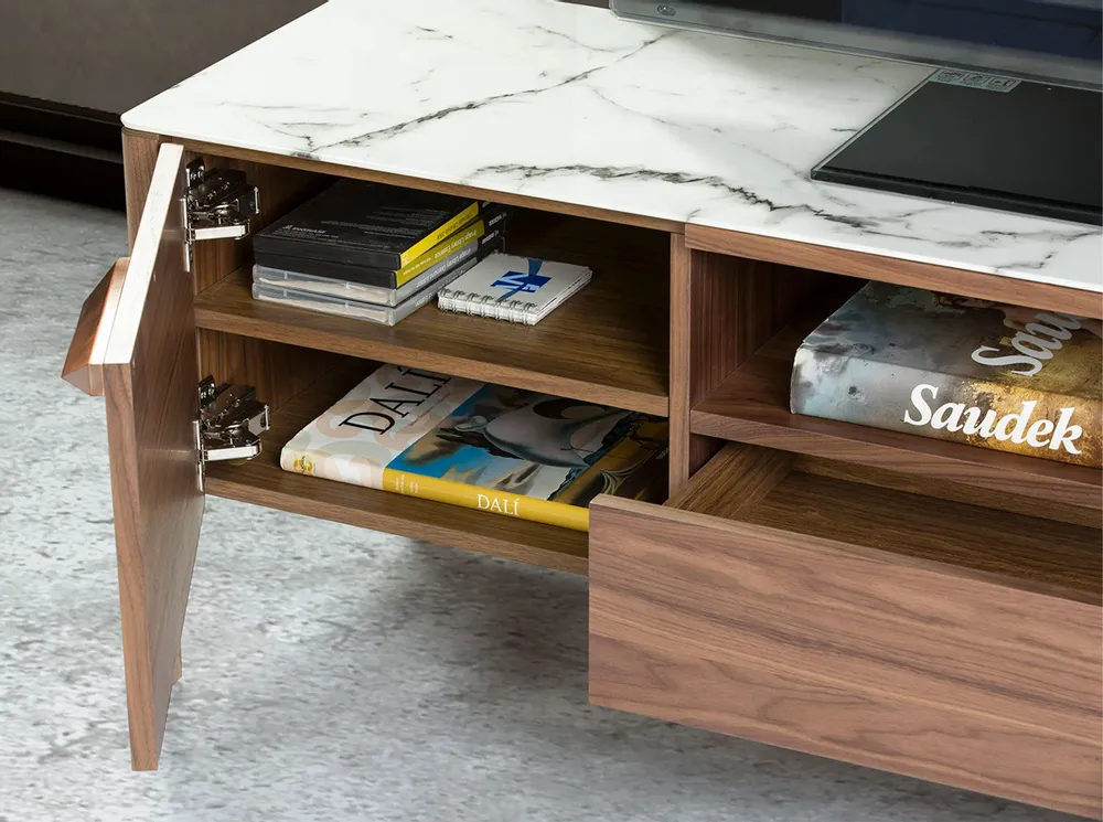 Sideboards - Fiberglass TV cabinet with marble and walnut effect - ANGEL CERDÁ