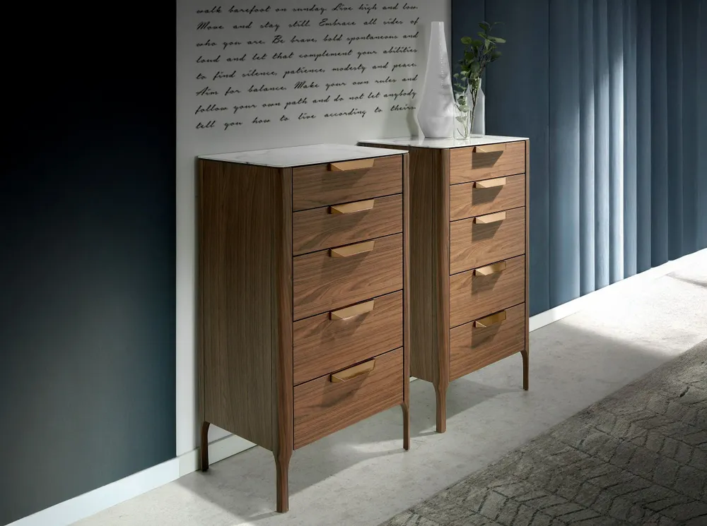 Chests of drawers - Walnut chiffonier and marble imitation glass - ANGEL CERDÁ