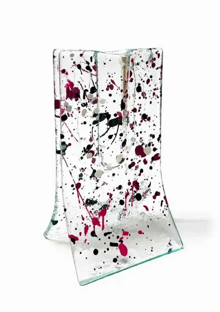 Vases - Small 8x13 cm transparent vase with white-black spots - CARNEOL GLASS