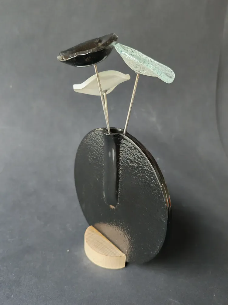 Vases - Round vase set, in black color 13 cm - CARNEOL GLASS