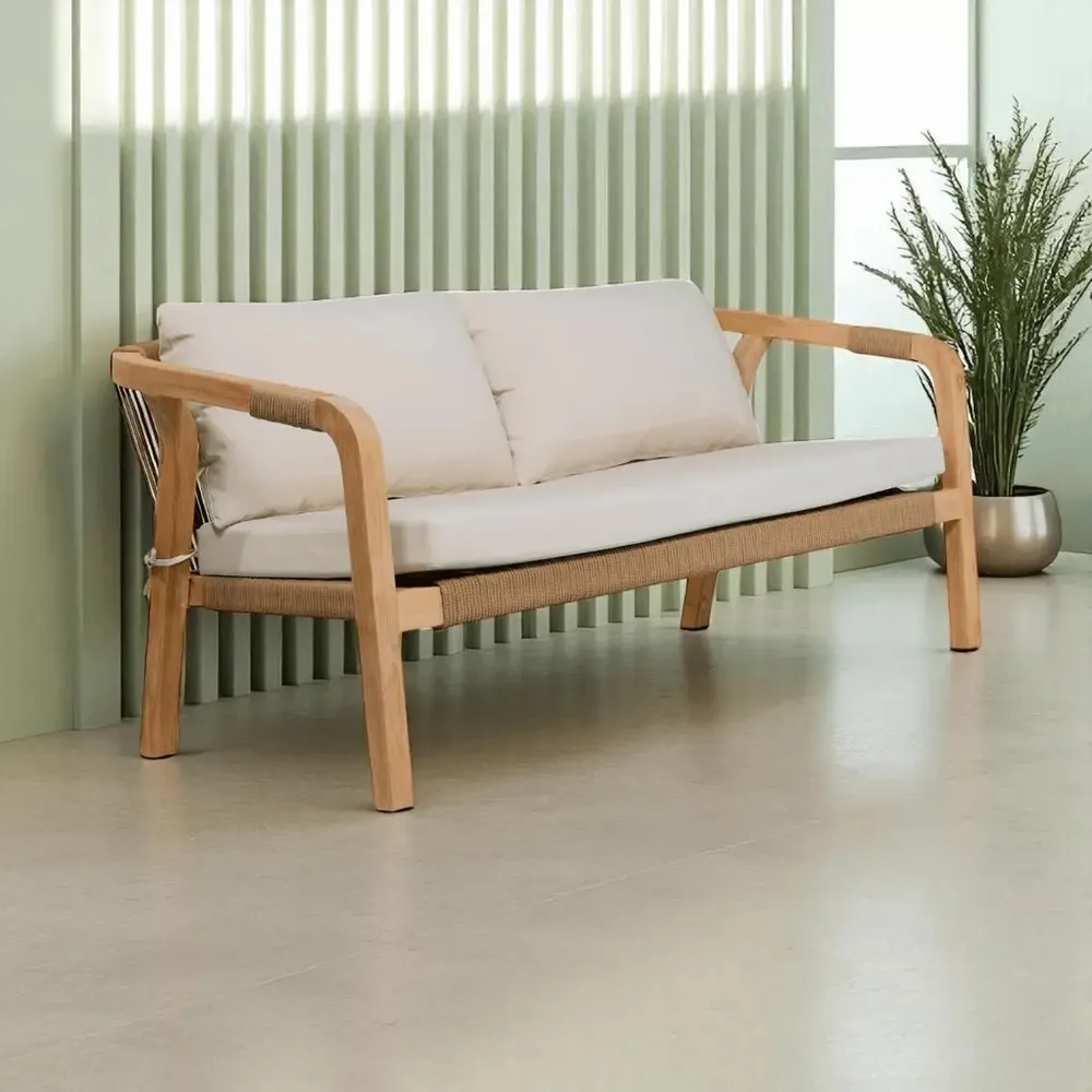 Canapés de jardin - Salon extérieur en teck massif et corde Olefin - SBH3 - BALINAISA