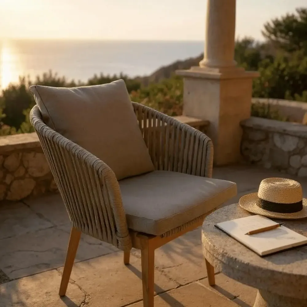 Fauteuils de jardin - Chaise en teck et lanières grises - CHT22 - BALINAISA
