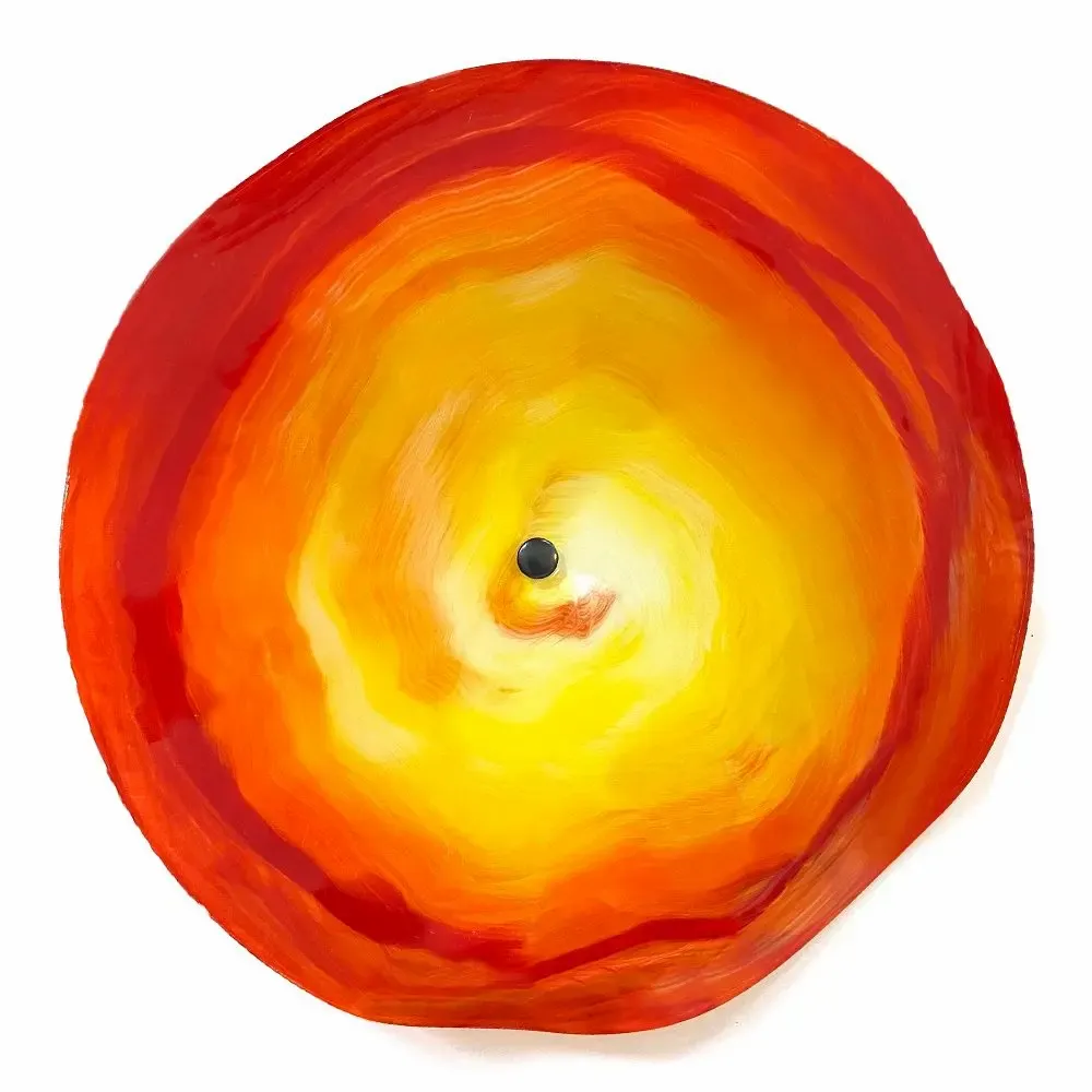Floral decoration - Red-Orange large (18 cm) swirling outdoor glass flower on a 50 cm stainless steel stem - CARNEOL GLASS