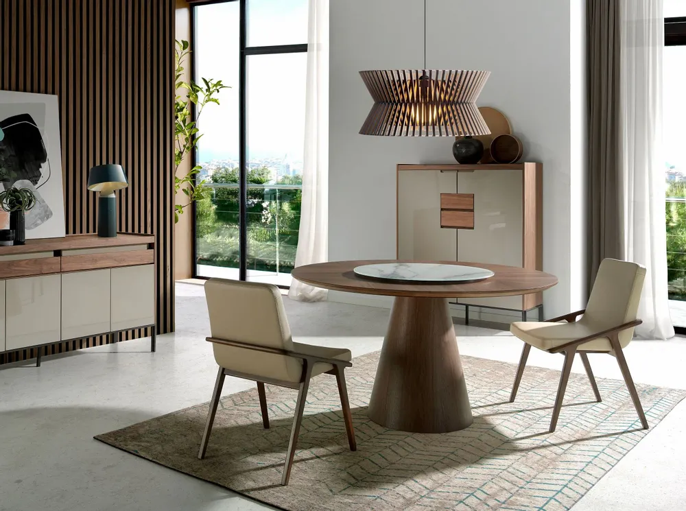 Tables Salle à Manger - Table à manger rotative ronde en noyer - ANGEL CERDÁ