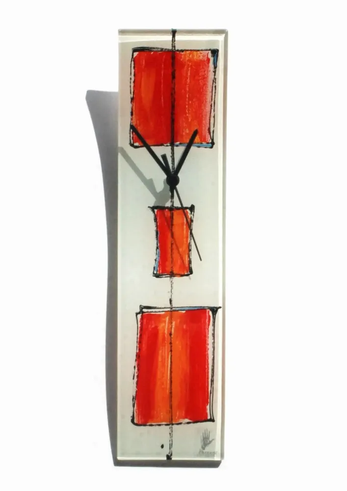 Clocks - Cubie white-red wall clock 10x41 cm - CARNEOL GLASS