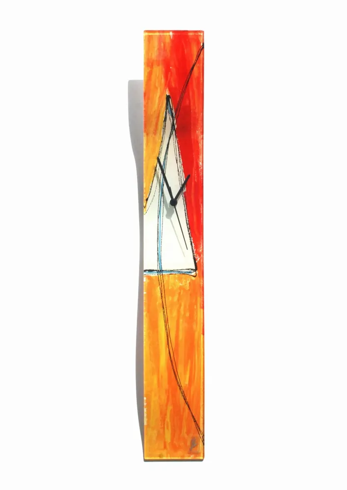 Clocks - Geometry orange-white wall clock 10x70 cm - CARNEOL GLASS