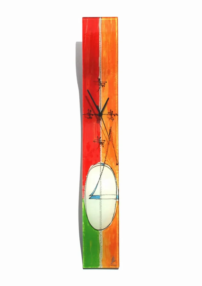 Clocks - Geometry red-green wall clock 10x70 cm - CARNEOL GLASS