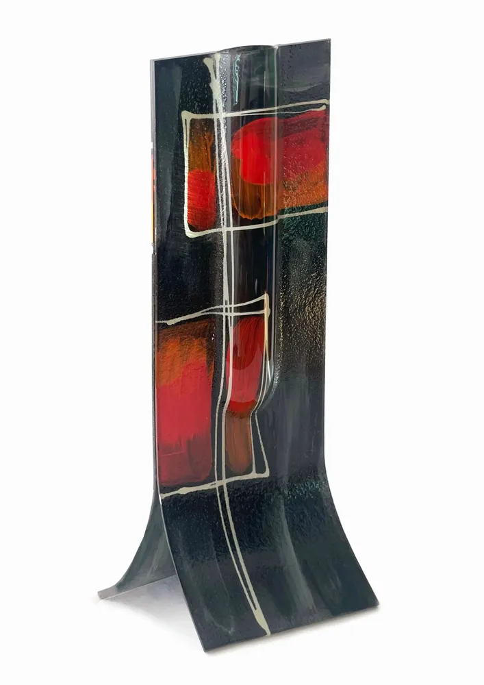 Vases - Elegant black-red vase with burnt in paint 14x36 cm - CARNEOL GLASS