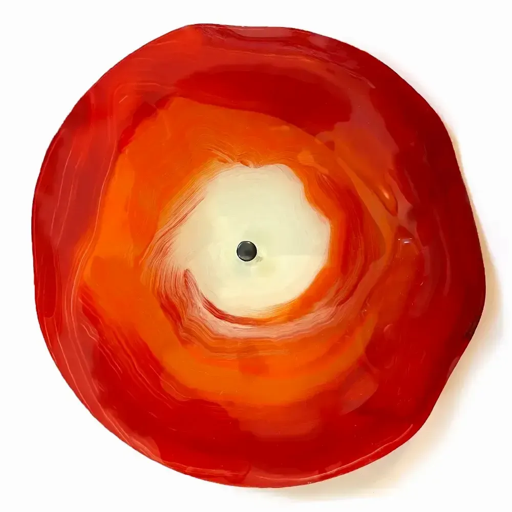 Floral decoration - Red-White large (18cm) swirling outdoor flower - CARNEOL GLASS