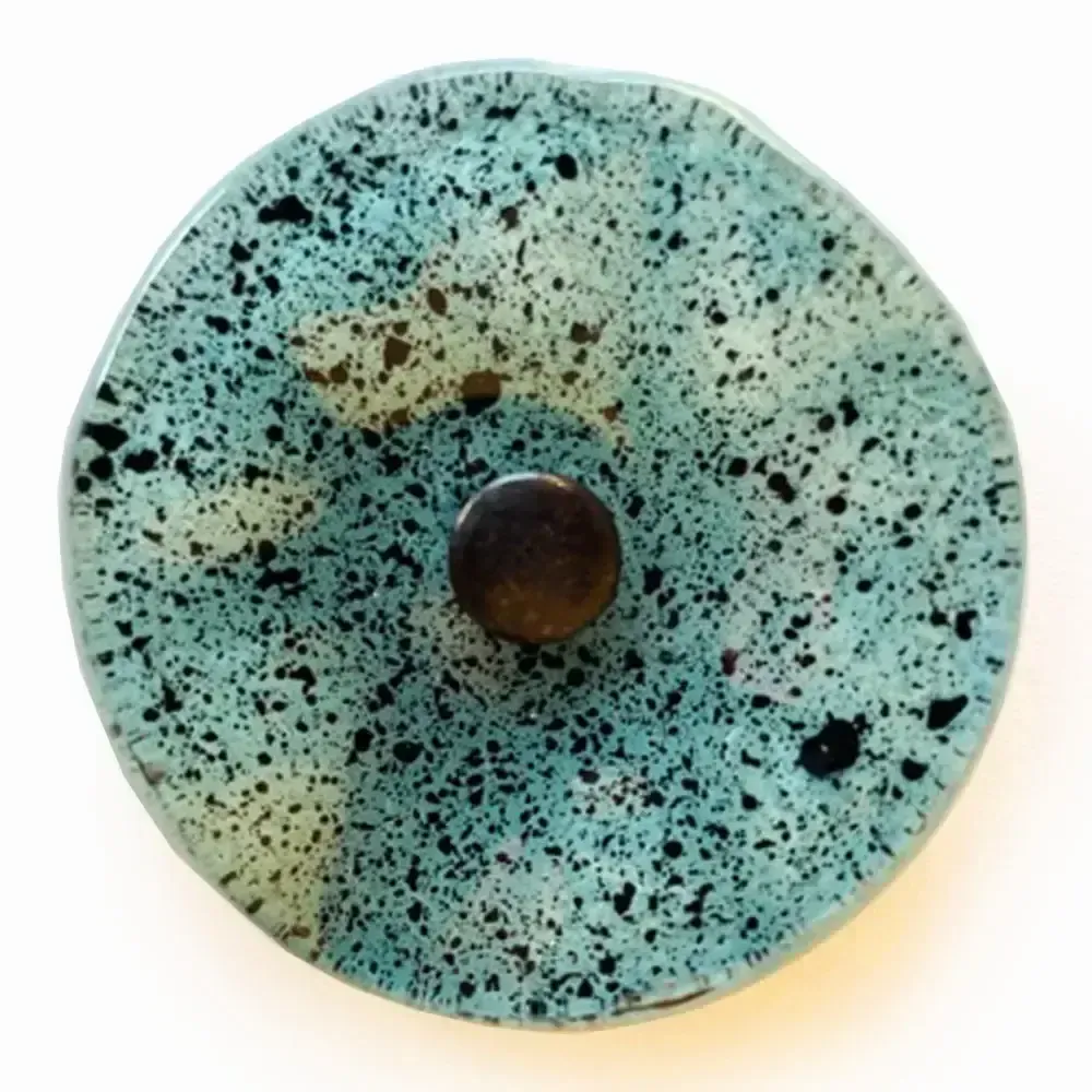 Floral decoration - Round small glass flower for outdoor use in aqua, black colour with 43 cm stainless steel stem - CARNEOL GLASS