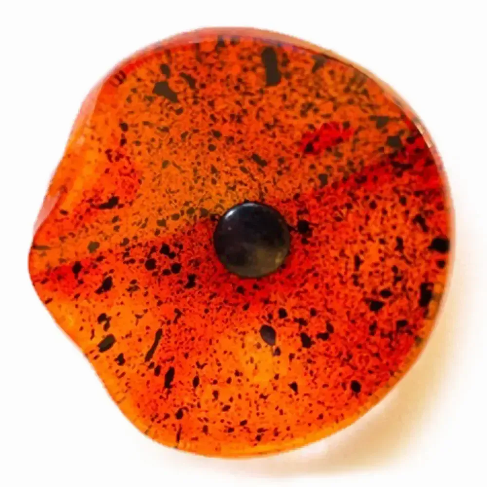 Floral decoration - Round small glass flower for outdoor use in orange, black colour with 43 cm stainless steel stem - CARNEOL GLASS