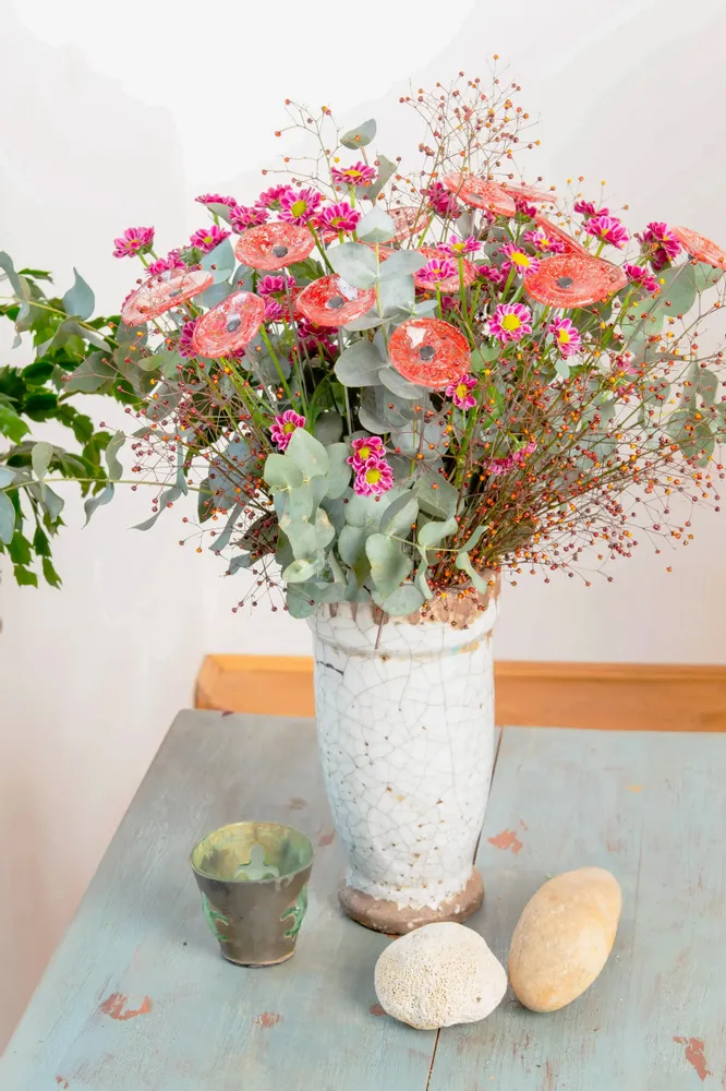 Décorations florales - Petite fleur ronde pour l'extérieur, transparente, rouge - CARNEOL GLASS