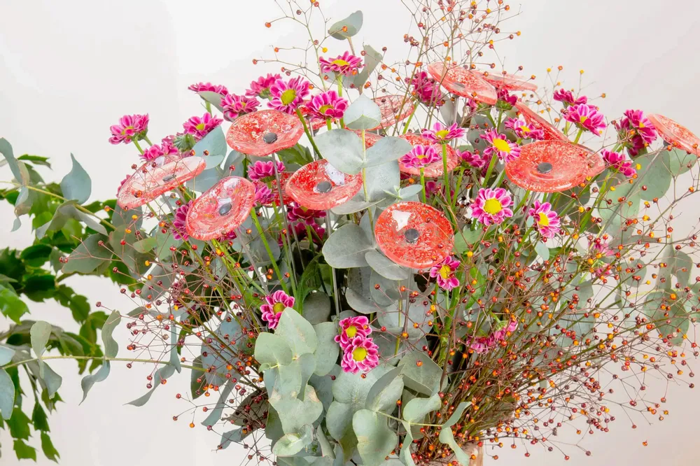 Décorations florales - Petite fleur ronde pour l'extérieur, transparente, rouge - CARNEOL GLASS