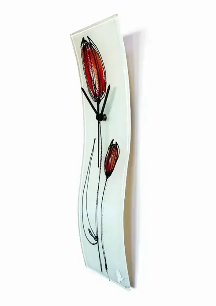 Clocks - Tulip wall clock with red-orange tulips 10x41 cm - CARNEOL GLASS
