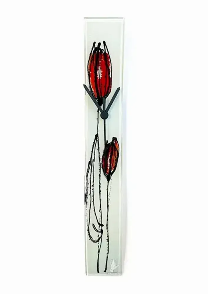 Horloges - Horloge murale tulipe avec tulipes rouge-orange 6x41 cm - CARNEOL GLASS