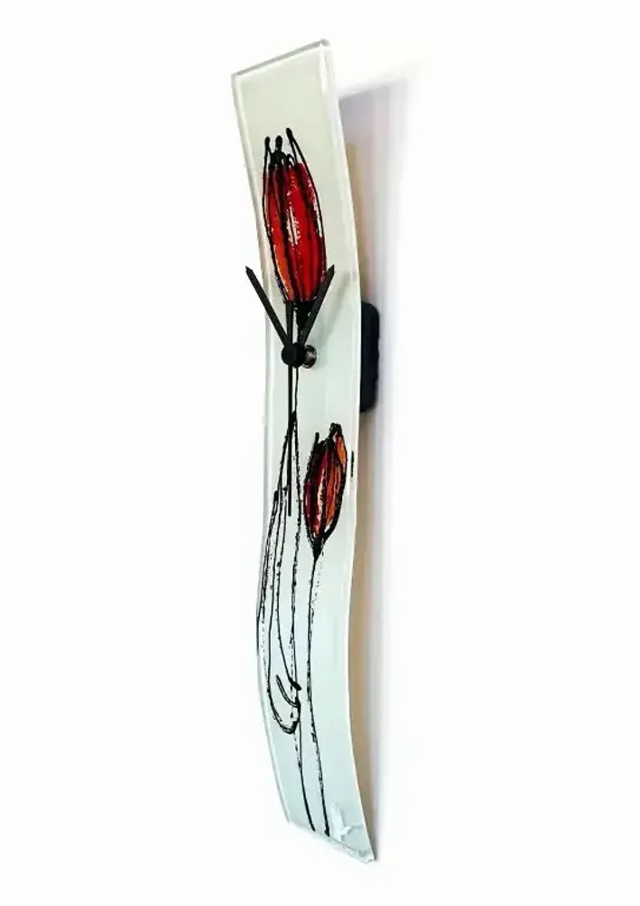 Horloges - Horloge murale tulipe avec tulipes rouge-orange 6x41 cm - CARNEOL GLASS