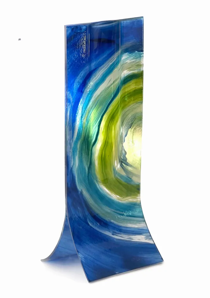 Vases - Green-blue vase with burnt-in paint. V80-14x36 - CARNEOL GLASS