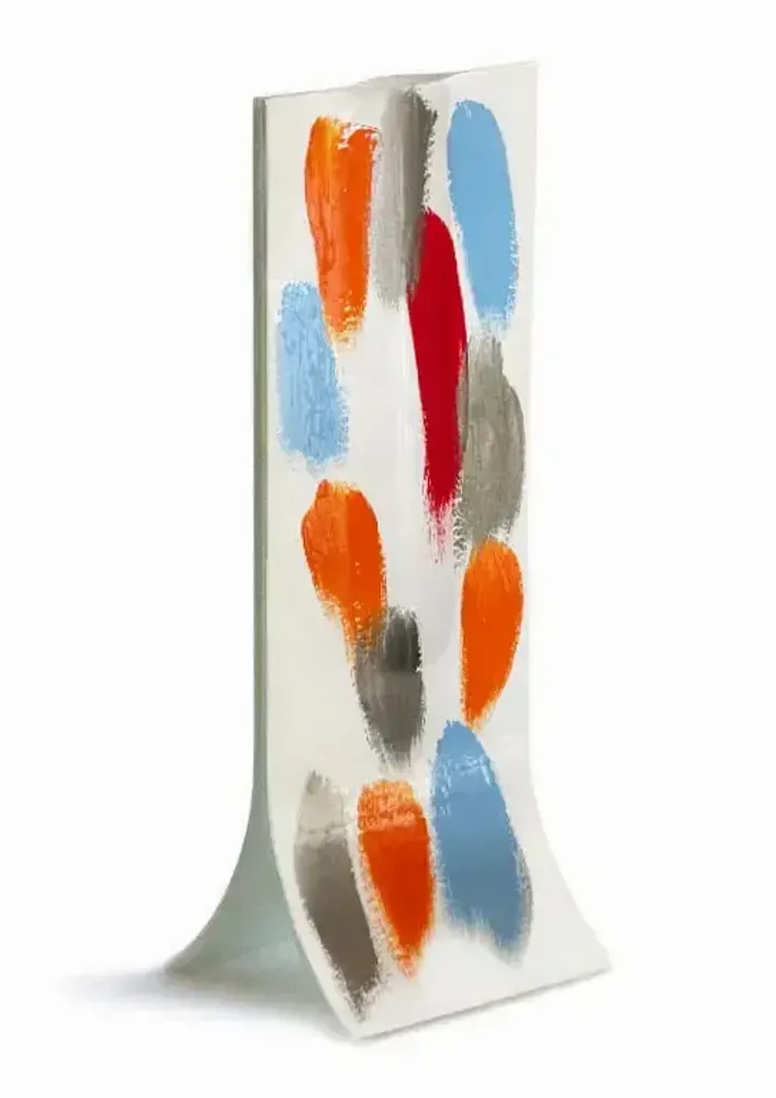 Vases - White 14x36 cm vase with orange-yellow-blue-silver-red colours - CARNEOL GLASS